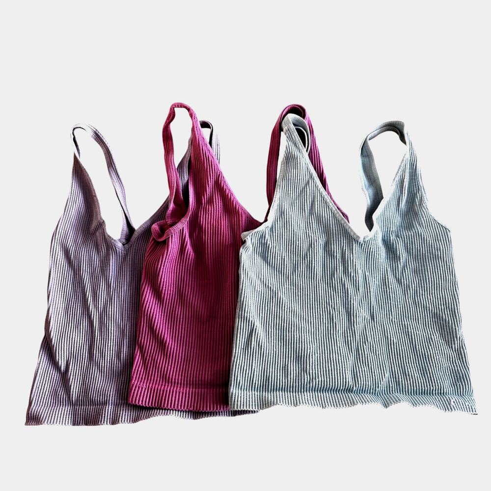 Nikibiki Ribbed Tank Top Set of 3 Stretch Seamless Cami Bundle